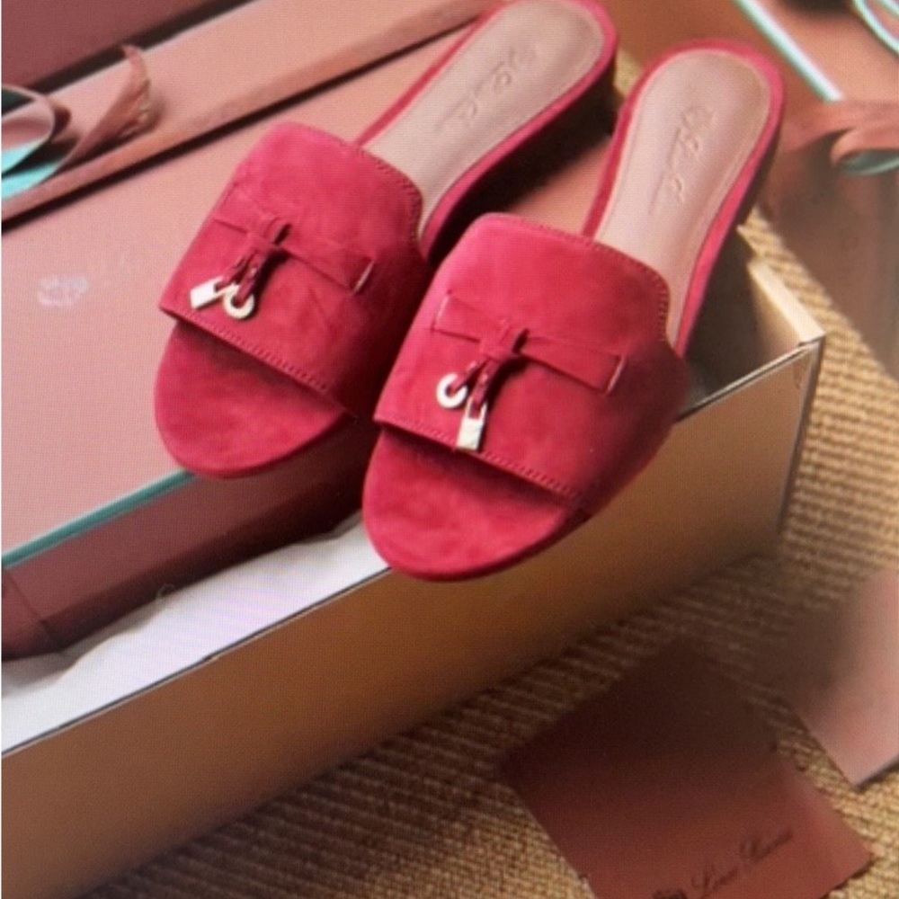 Maison Margiela Elegant Red Suede Women's Slides Size 37